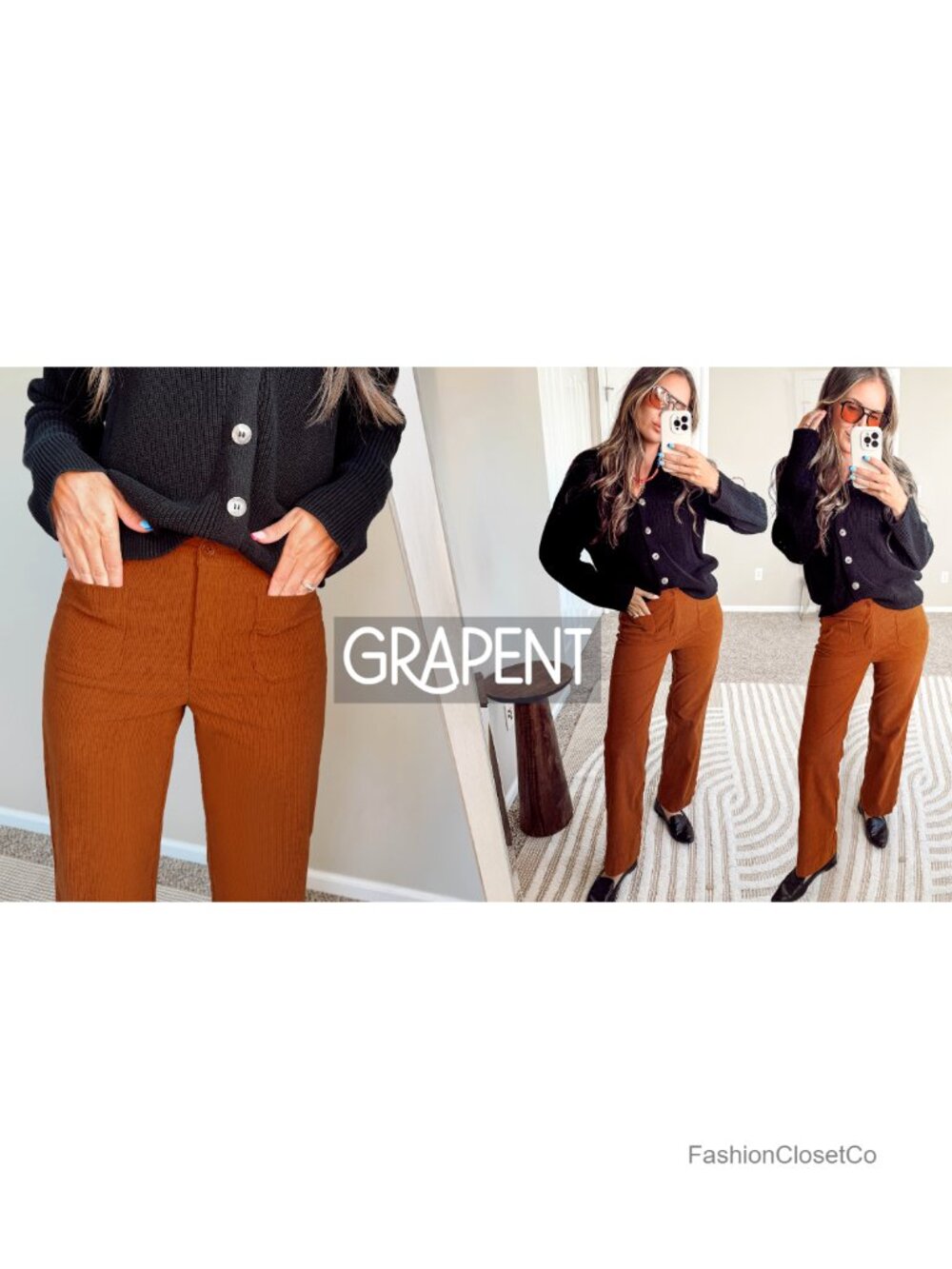 Corduroy Pants Women High Waisted Wide Leg Patch Pocket Fall Winter Dressy - Picture 6 of 6